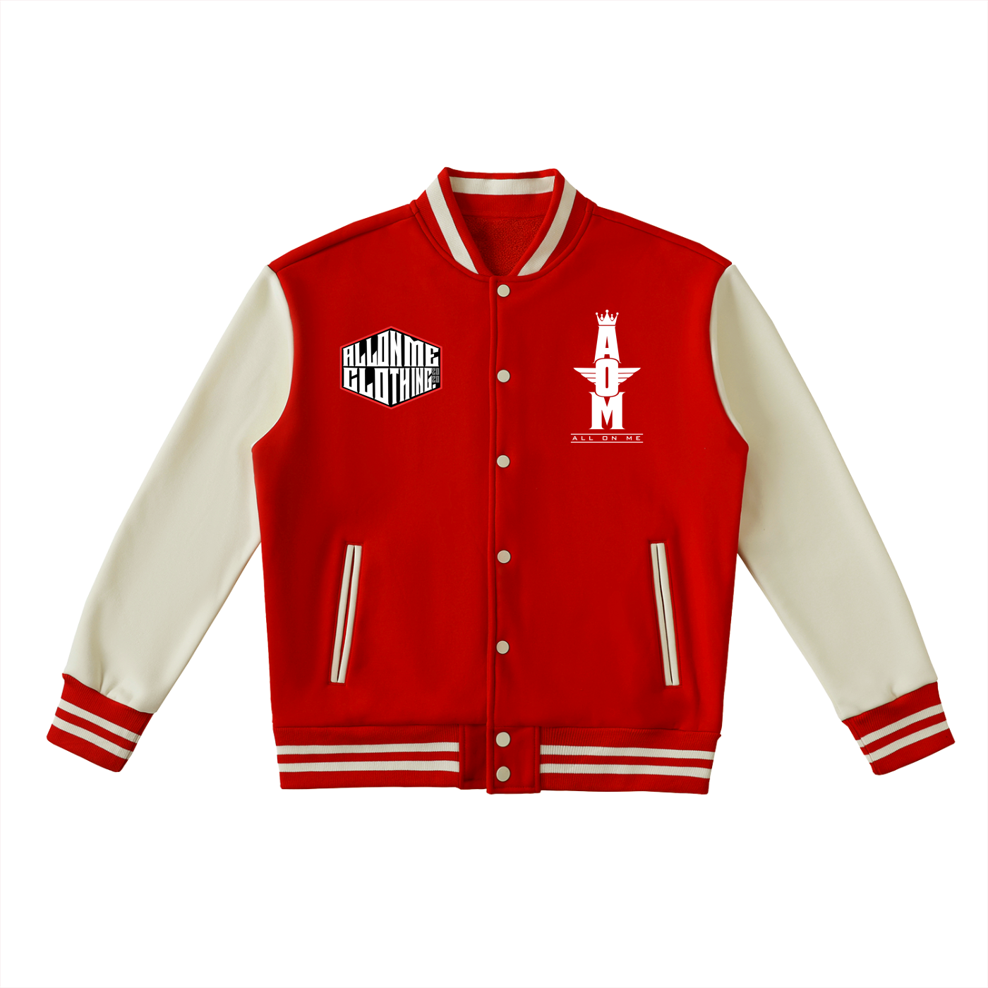 Two-Tone "AOM" Fleeced Varsity Jacket
