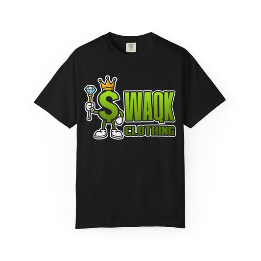 "WAQK" Clothing Logo T-Shirt — Green Money Mascot Graphic Tee