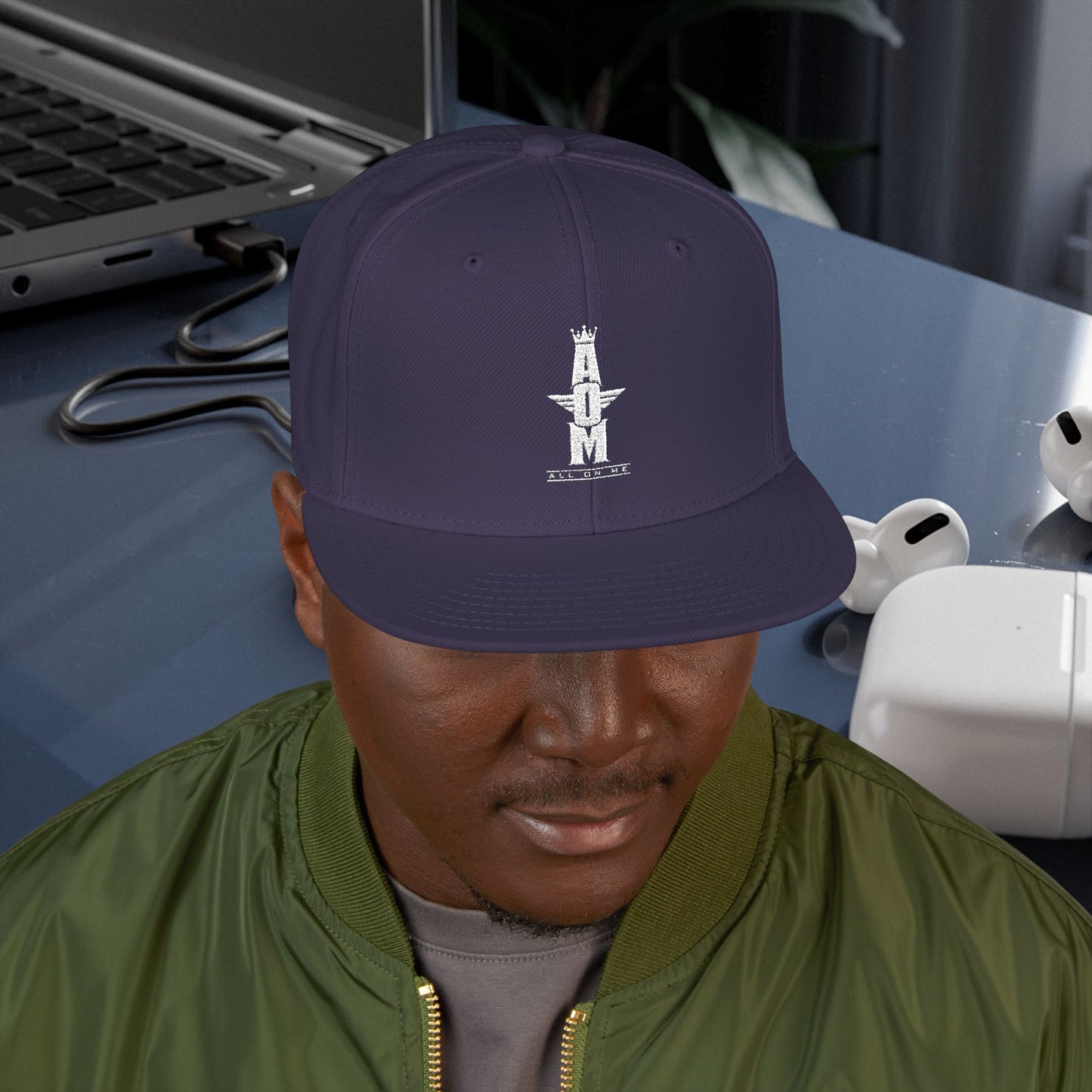 Stylish Embroidered "AOM" Snapback Cap