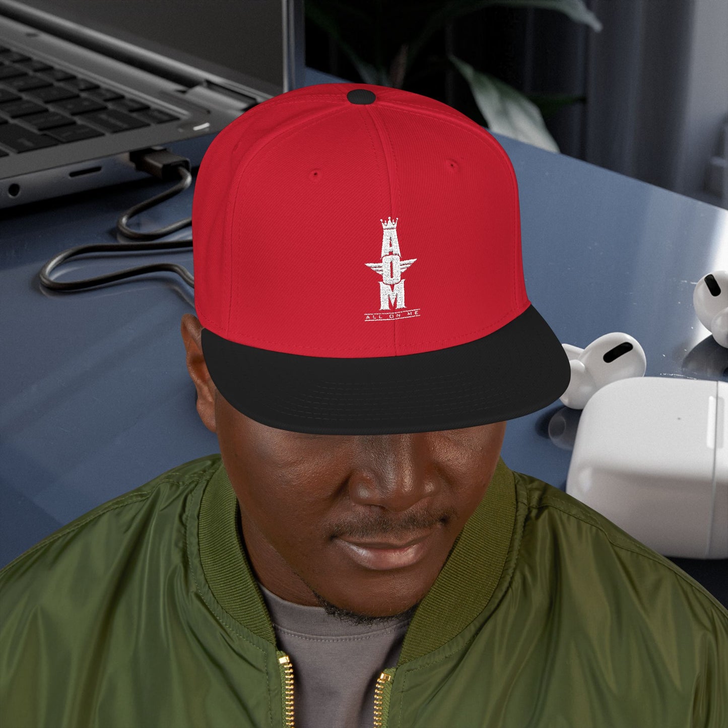 Stylish Embroidered "AOM" Snapback Cap