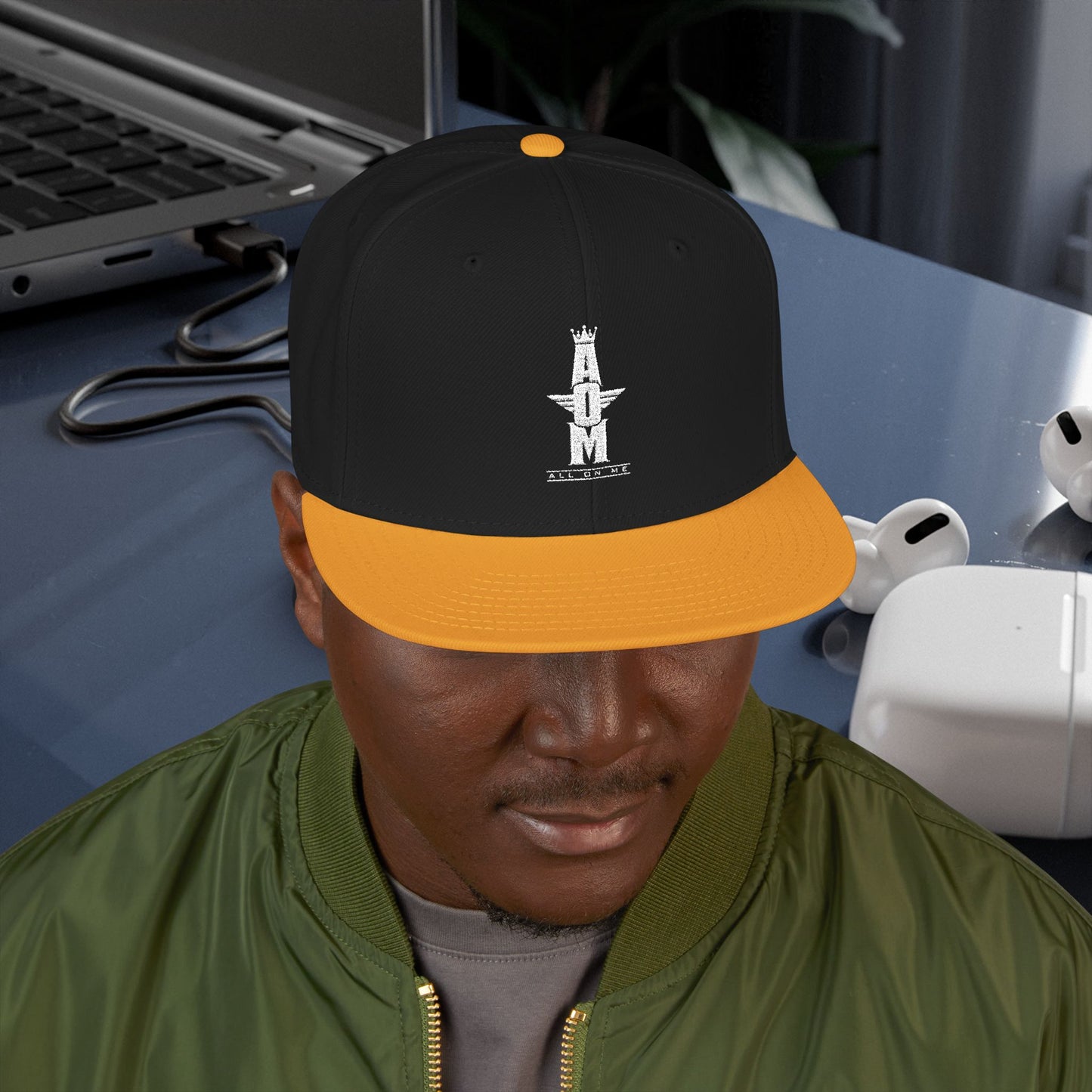 Stylish Embroidered "AOM" Snapback Cap